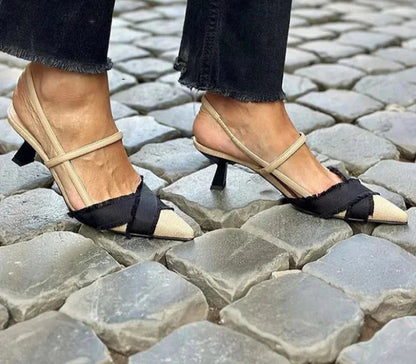 Women's Stiletto Heel Sandals with Color Block Pointed Design