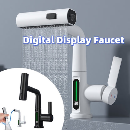 Smart digital display faucet, pull-out basin faucet, temperature digital display, rotation.