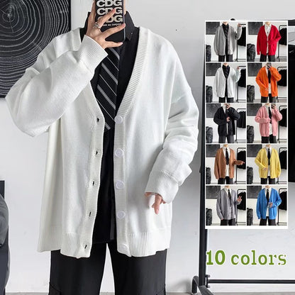 Solid Color V-neck Loose And Lazy Style Sweater