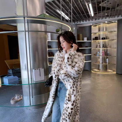 Korean Weaving fur trench coat with lapel
