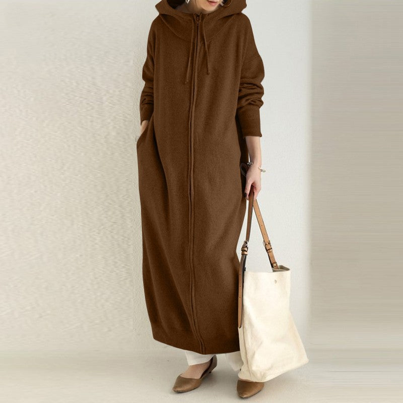 Women's Brushed Hoody Casual Long Sleeve Coat
