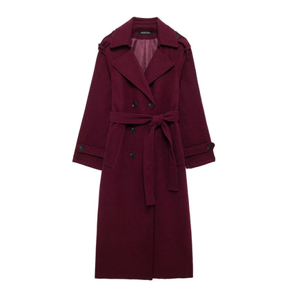 British-style Double-breasted Long Wool Coat For Women