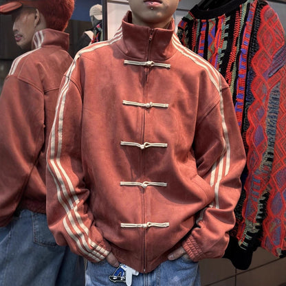 Suede Stand Collar Buckle Jacket For Men