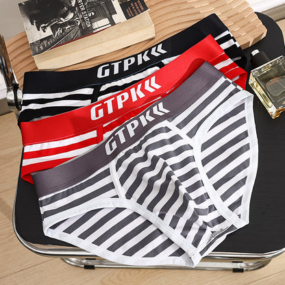 Men's Striped Underwear Plus Size Mid-waist Breathable Triangle