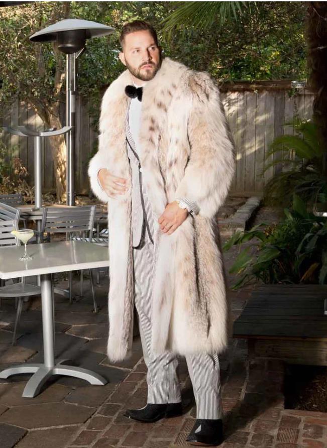 Men's Leather Fur Coat, Medium Length