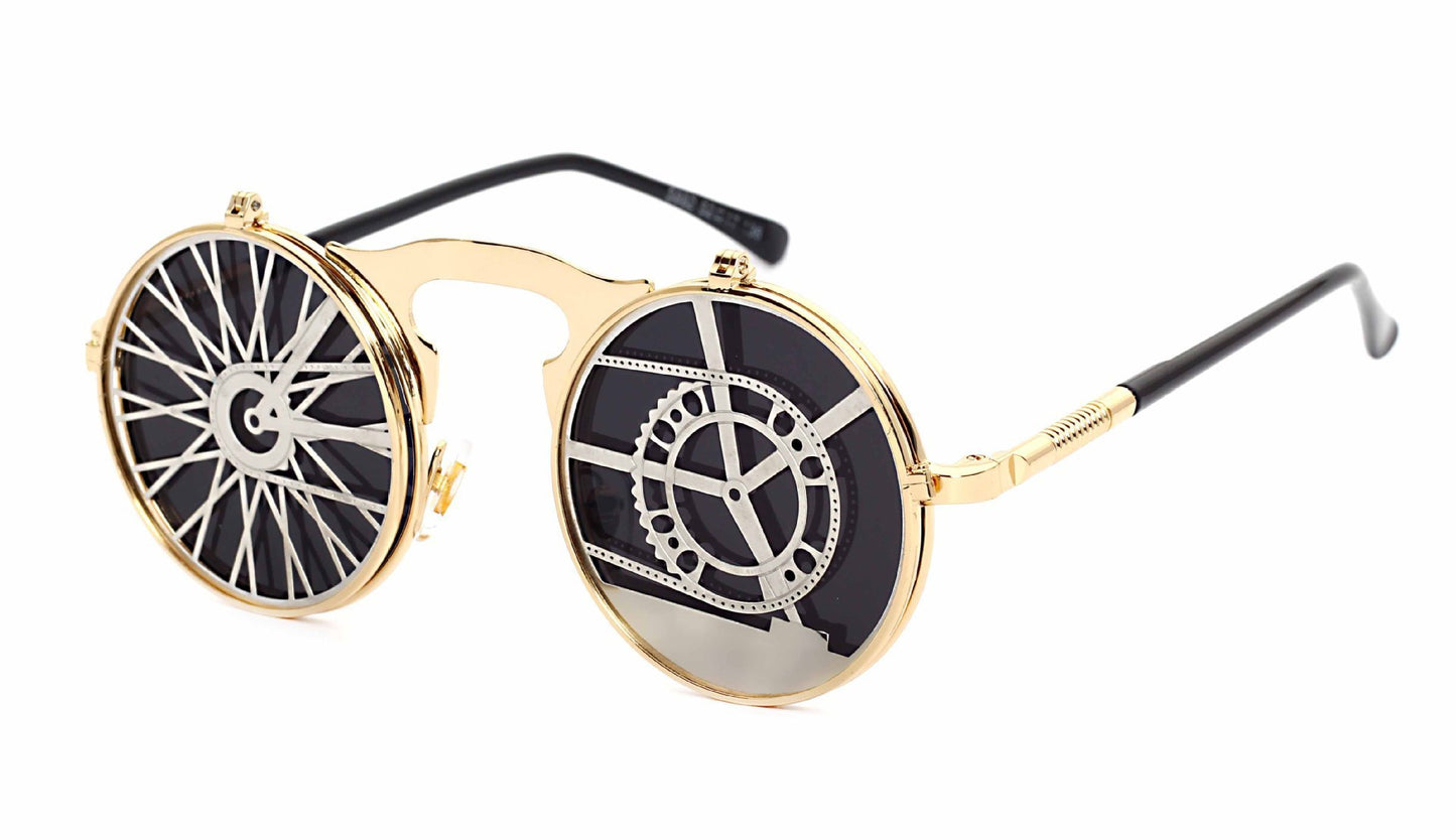 Casual Retro Metal Punk Steam Flip Sunglasses for Men