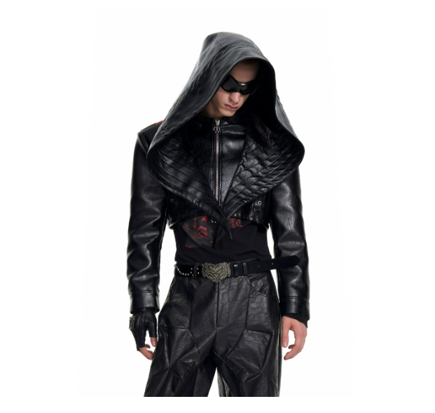 Men's Autumn Red Leather Jacket with Stitching Short Leather Jacket