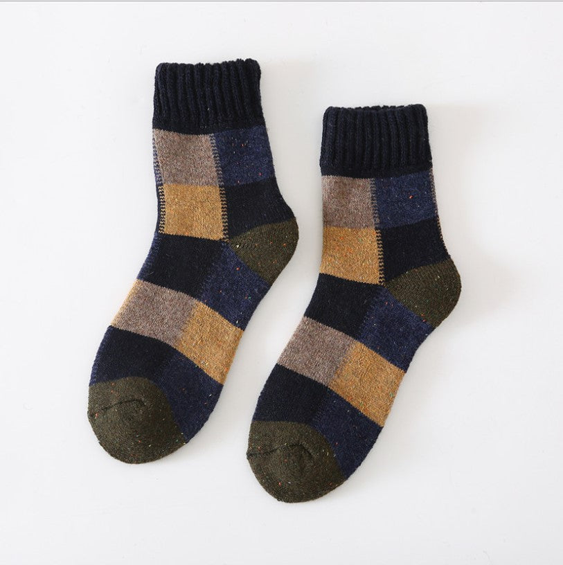 Men's Thick Wool Socks, Plush, Warm, Retro Checker