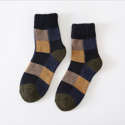 Men's Thick Wool Socks, Plush, Warm, Retro Checker