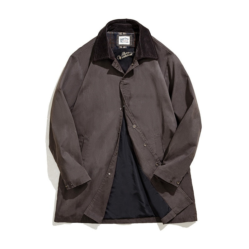 Retro Lapels Waterproof Oil Wax Trench Coat Brown Mid-length British Style Coat For Men Autumn