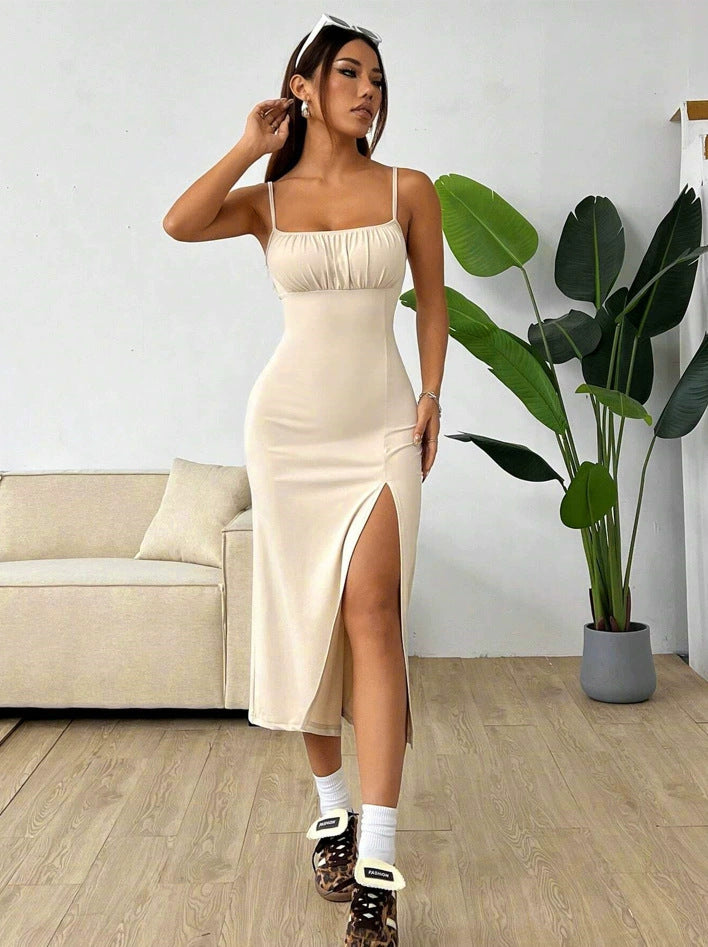Straps Spaghetti Chest Wrap Slit Sheath Women's Dress