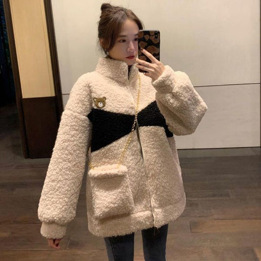 Lamb Wool Fleece-lined Thickened Overcoat Jacket
