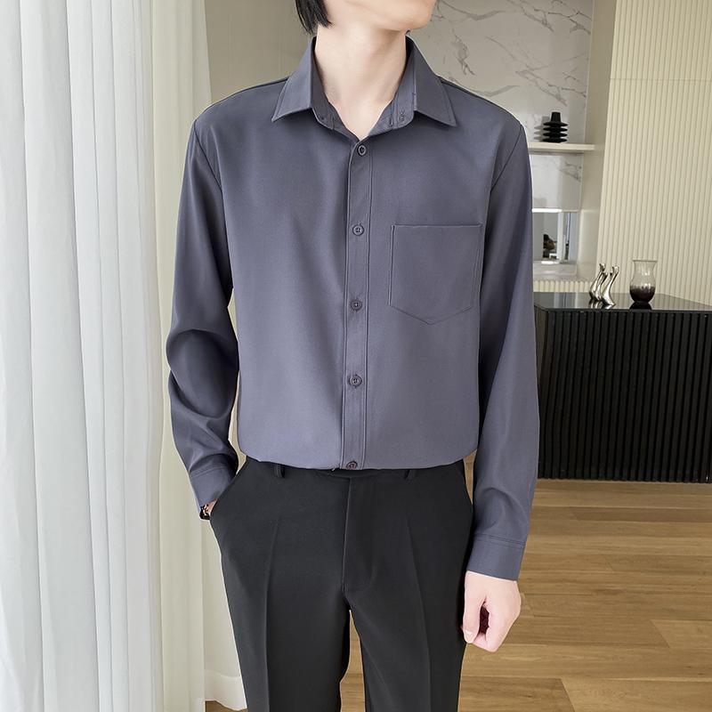 Men's Wine Red Long Sleeve Slim Fit Business Shirt