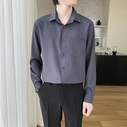 Men's Wine Red Long Sleeve Slim Fit Business Shirt
