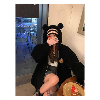 Lamb Wool Zipper Coat For Women