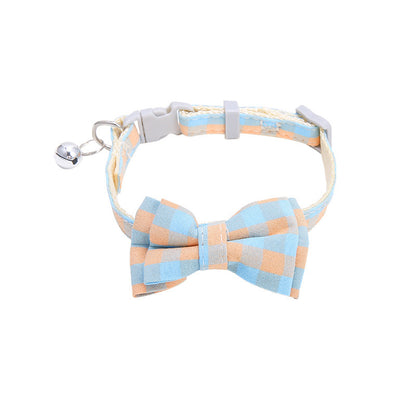 Collar For Small Dogs Christmas Quick Release Plaid Bow Tie Collar Necklace Cat Gato Collar Safety Elastic Bowtie With Bell