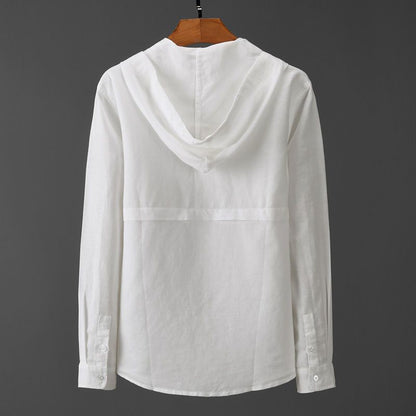 Men's Hooded Tether Thin Loose Long Linen Sleeves Shirt