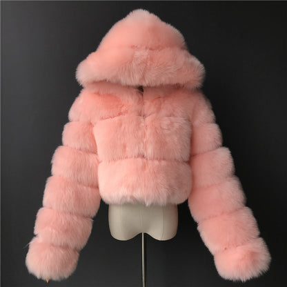 Short Hood Fox Fur Feminino Long Sleeve Stitching Coat
