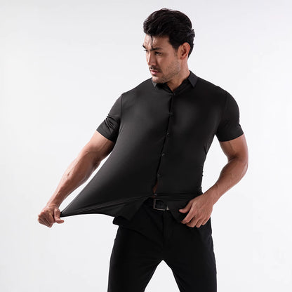 Four-side High Elastic Shirt Men's Short Sleeve Non-ironing Anti-wrinkle