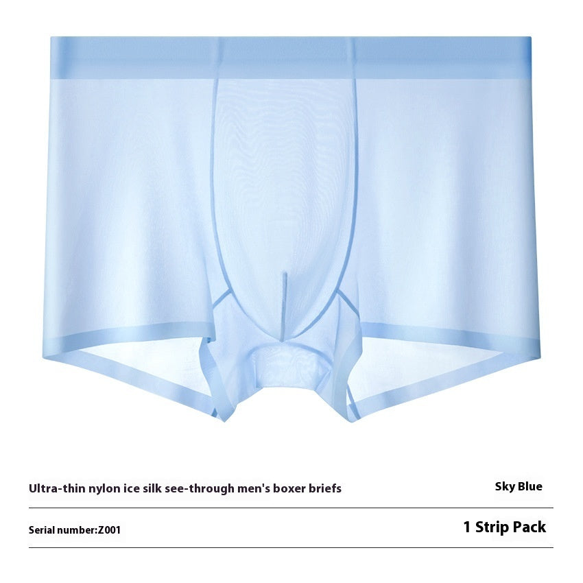Ultra-thin Cool Ice Silk Breathable Traceless Transparent Hair Exposed Sexy Boxer