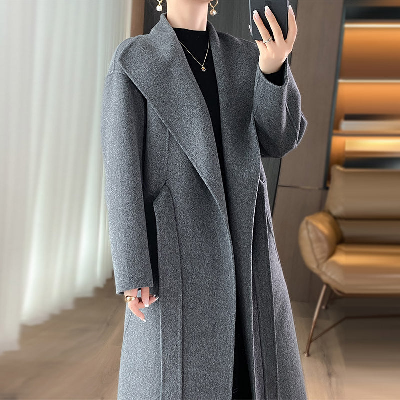 Elegant Woolen Simple Female Tie-front Top