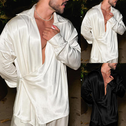 Men's European And American Style Silk Draping Shirt