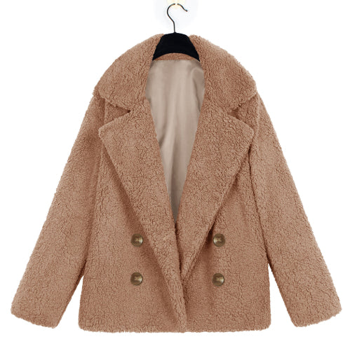 Women's Autumn And Winter Plush Button Lapels Pocket Coat