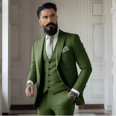 Men's Solid Color Slim Fit Business Suit Set