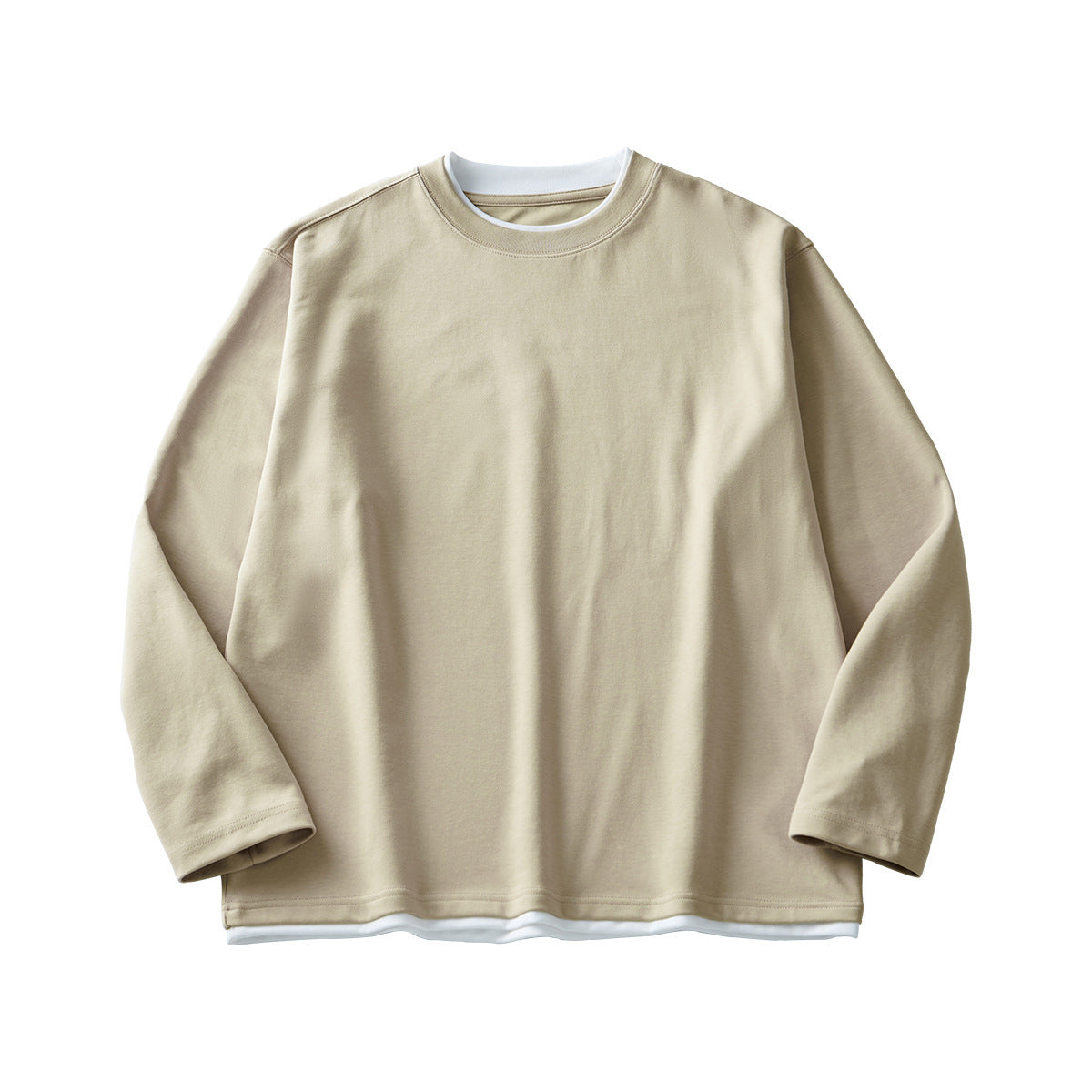 Men's Long-Sleeved Loose Round Neck Contrast Color T-Shirt