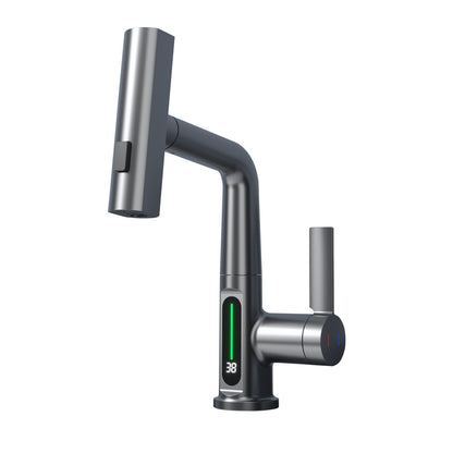 Smart digital display faucet, pull-out basin faucet, temperature digital display, rotation.