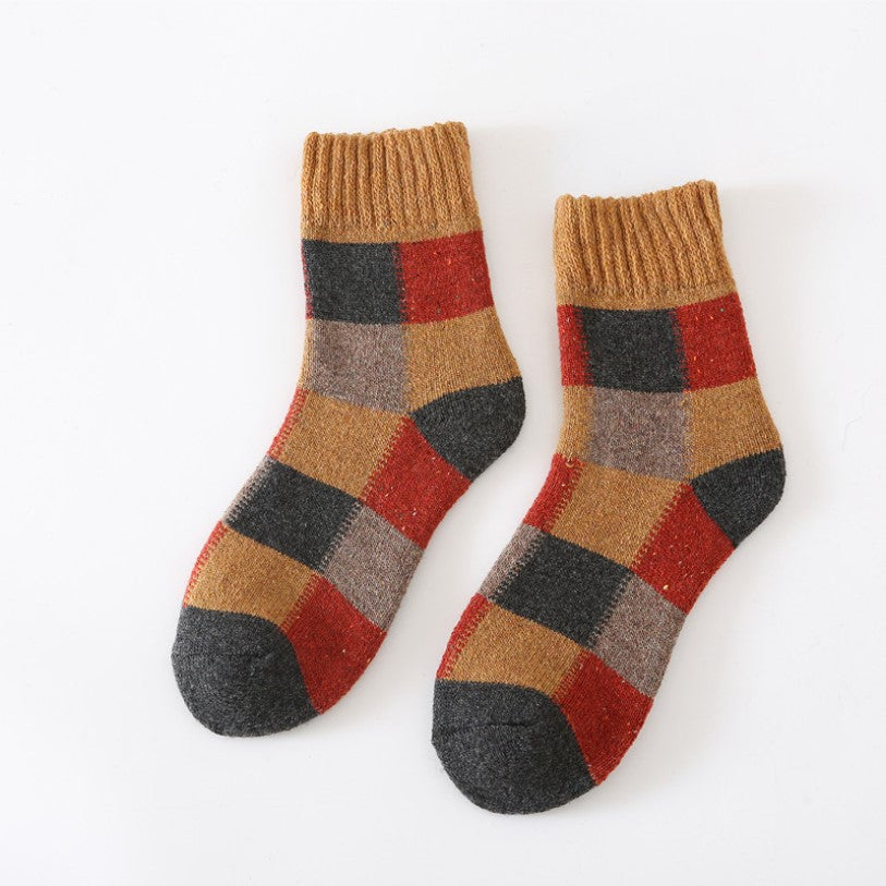 Men's Thick Wool Socks, Plush, Warm, Retro Checker