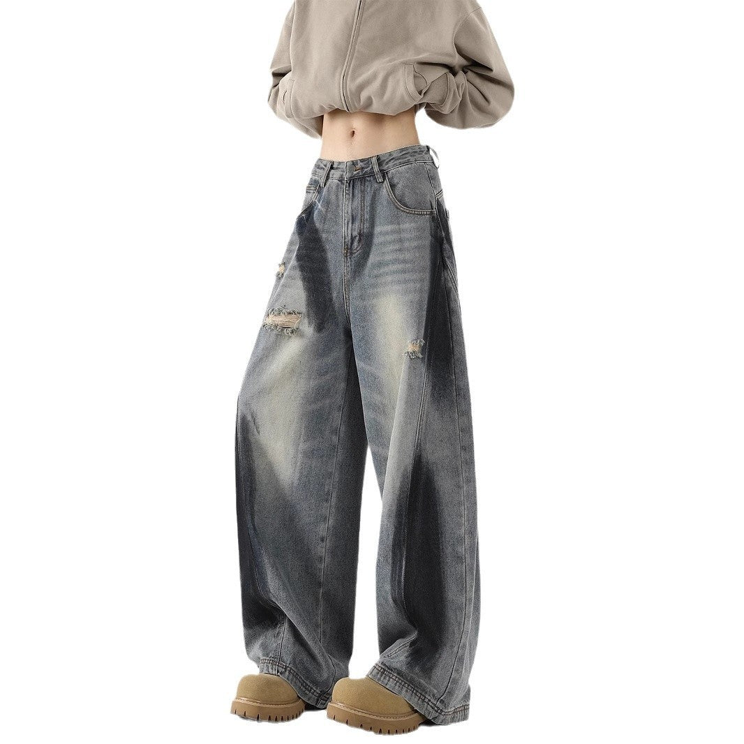 Men's American-style Splash-ink Ripped Machete Jeans