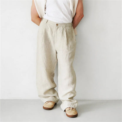 Men's Loose Linen Pleated High Waist Jogger Pants Breathable Daily Casual Pants