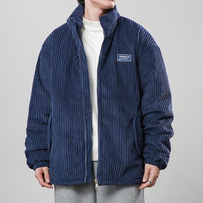 Winter Corduroy Cotton-padded Coat Warm Stand Collar Zipper Jacket Casual Outdoor Streetwear Men's Clothing