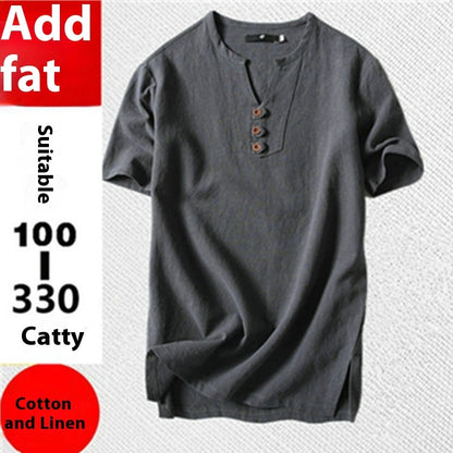 Loose Cotton and Linen Men's T-Shirt