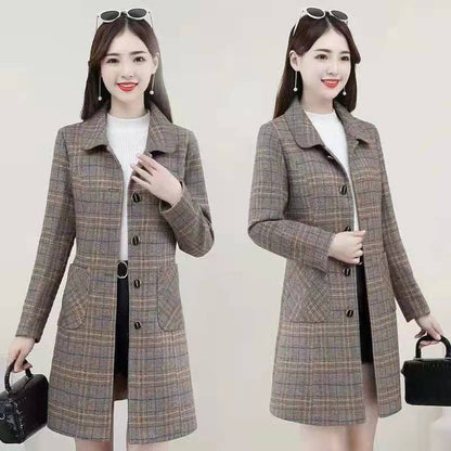 Middle-aged mother ladies autumn clothing plaid woolen coat