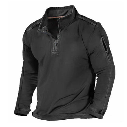 Men's Outdoor Long Sleeve Sweater with Zipper Pocket