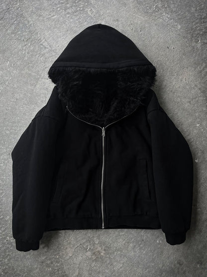 Double-sided Wear Short Wide BOXY Mountain Carved Cotton Jacket