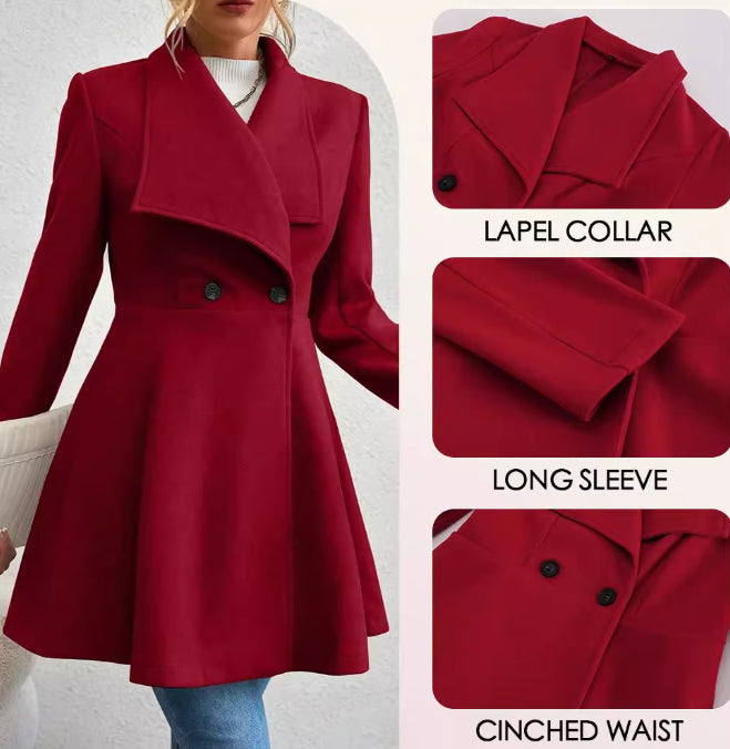 Women's Slim-fit Long Fashion Wool Coat with Lapel