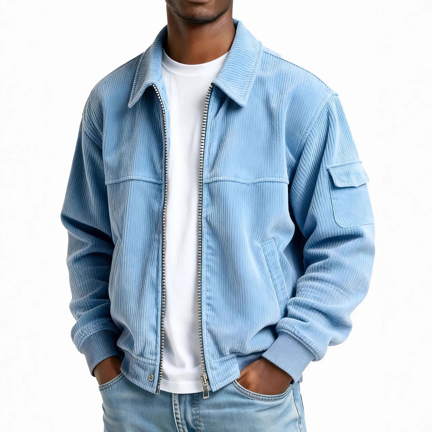 New Men's Retro Corduroy Fashion Casual Long Sleeve Pocket Jacket Men
