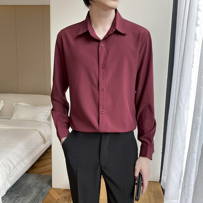 Men's Wine Red Long Sleeve Slim Fit Business Shirt