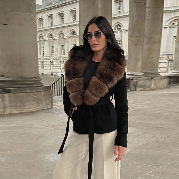 Women's Simple And Versatile Fur Collar Coat