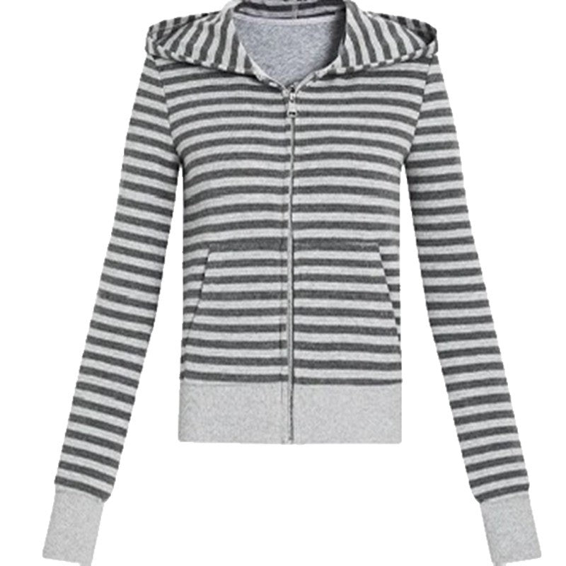 Gray Striped Hooded Sweater Women's Loose Casual