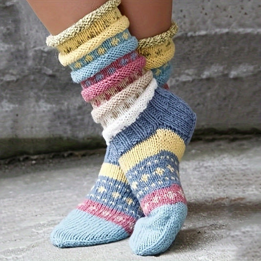 Women's warm-colored woolen knit socks