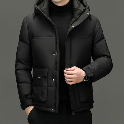 Winter White Duck Down Short Casual Hooded Jacket