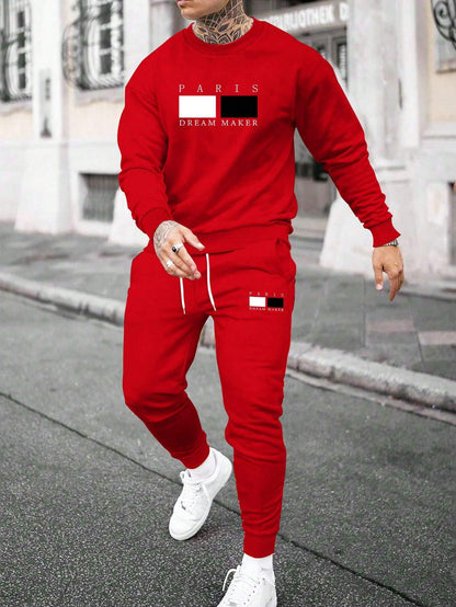Round Neck Sweater Casual Sports Suit European Size Men's Clothing