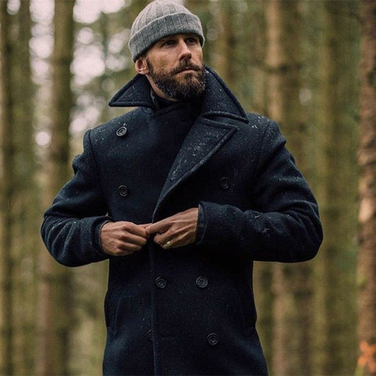 Men's Mid-length Long Sleeve Woolen Coat