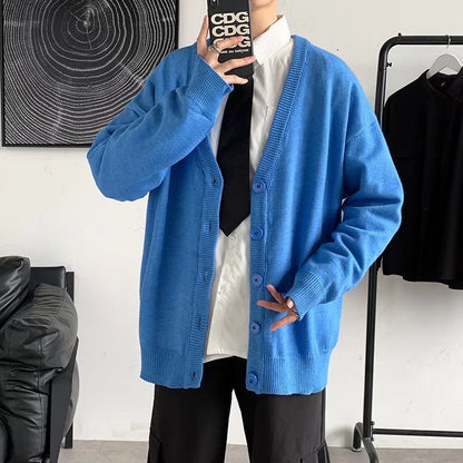 Solid Color V-neck Loose And Lazy Style Sweater