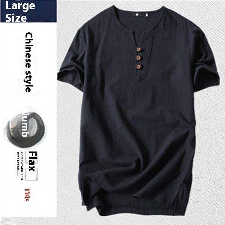 Loose Cotton and Linen Men's T-Shirt