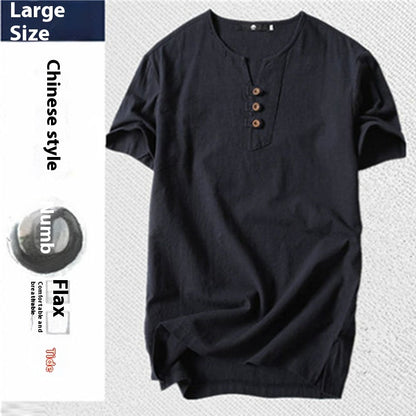 Loose Cotton and Linen Men's T-Shirt